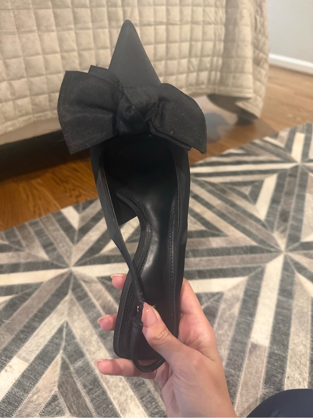 Zara Black Pointed-Toe Bow Slingback Mule